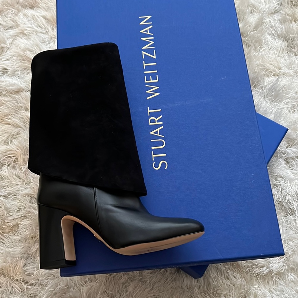 Black Leather / Suede LUCINDA fold over boots Stuart Weitzman Size 5